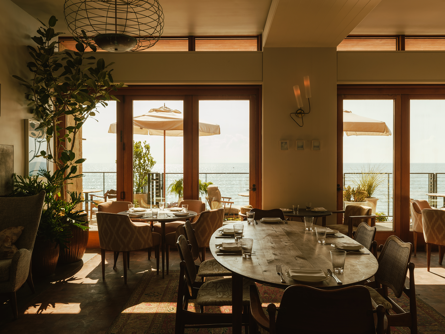 Dining room at Little Beach House Malibu overlooking the ocean
