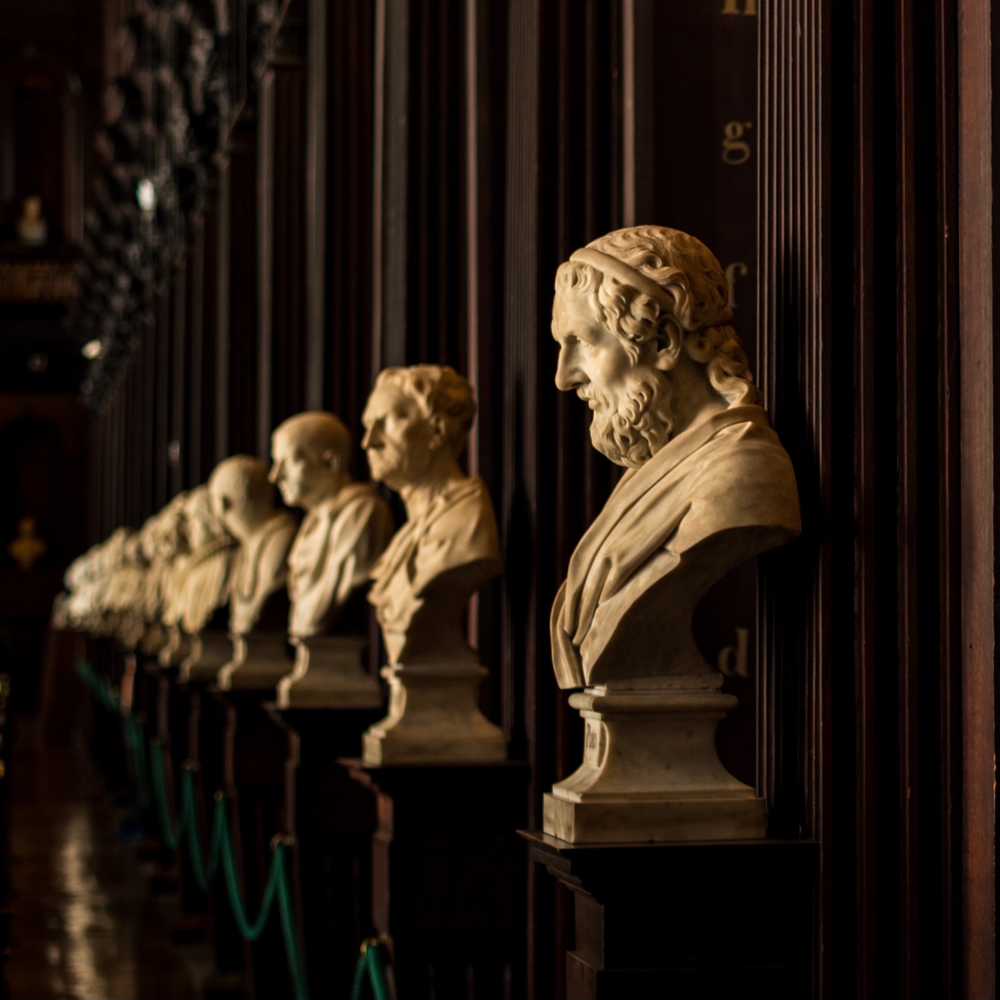 A gallery of classical philosopher busts